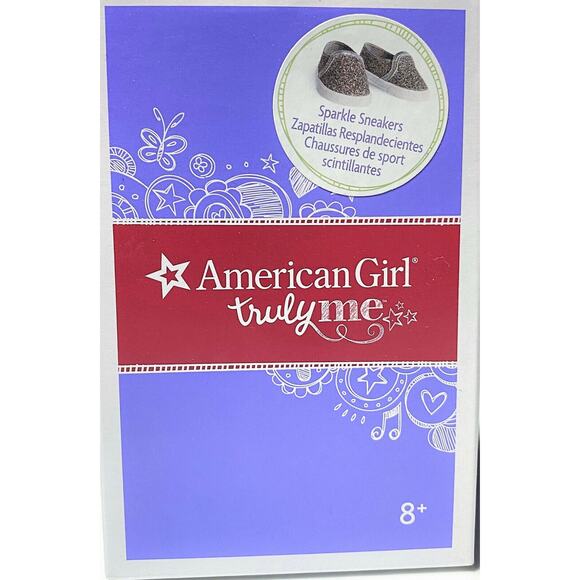 American Girl Doll SPARKLE SNEAKERS Silver MultiColor Glitter Slip On Shoes BOX! - Picture 4 of 5